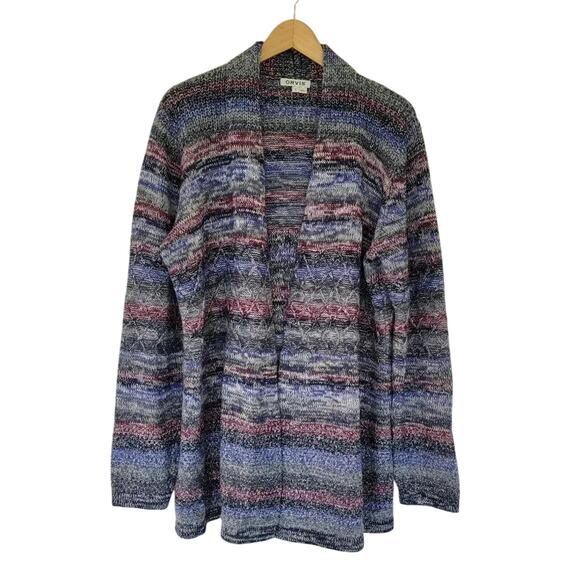 Orvis Knit Cardigan Sweater Cotton Alpaca Open Front Multicolor Womens Size L - Picture 1 of 10